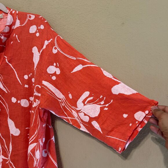 Lands Downunder 100% Linen Button Up Tunic Top Womens Medium Abstract  Artsy - Picture 7 of 9